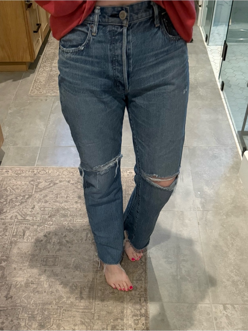 Moussy Dark Blue Distressed Boyfriend Jeans